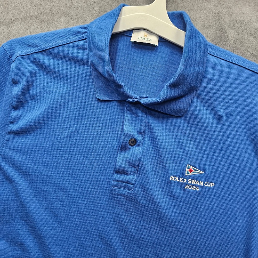 ROLEX Swan Cup 2024 Blue Cotton Polo Shirt Made in Italy Mens Large